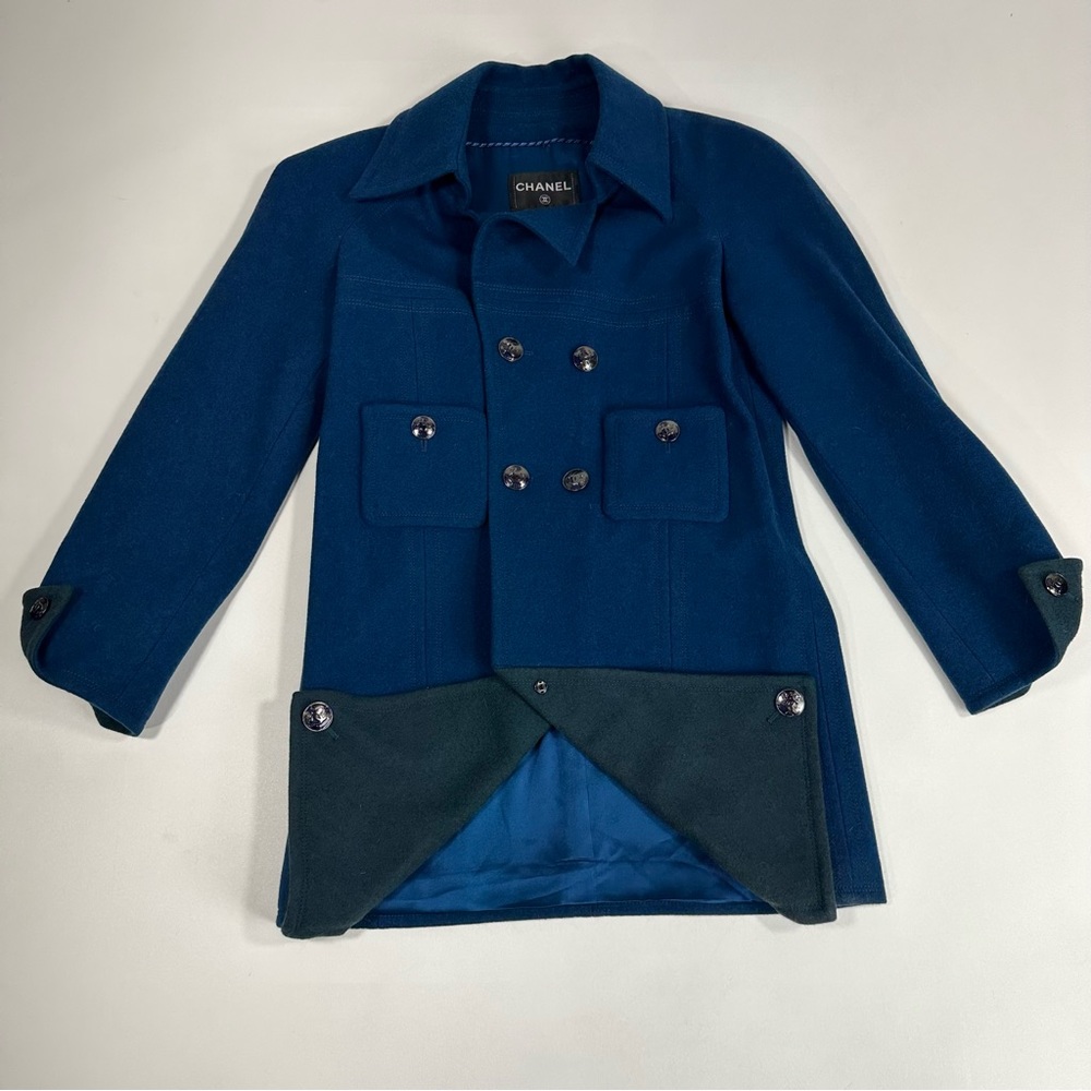 CHANEL 2013 Runway Global Wool Tweed Double-Breasted Peacoat FR 40